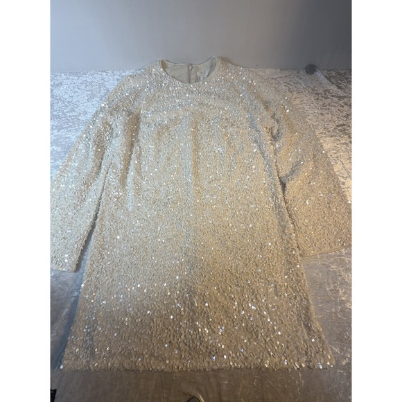 H&M Dresses & Skirts - H&M Womens M Ivory Sequin Mini Dress Bell Sleeve Holiday Party Cocktail NWT